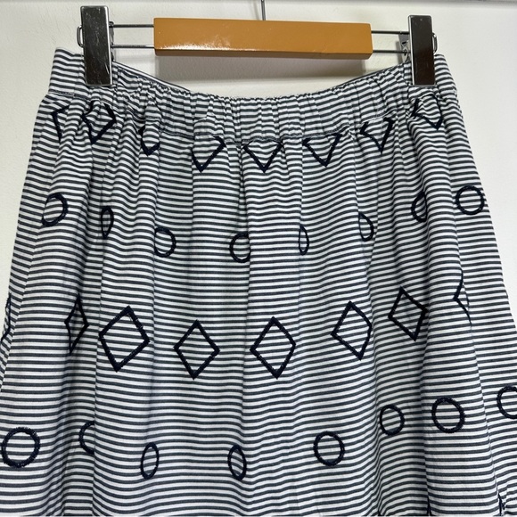 Madewell | Navy & White Embroidered Stripe Cotton Midi Skirt - Picture 6 of 8